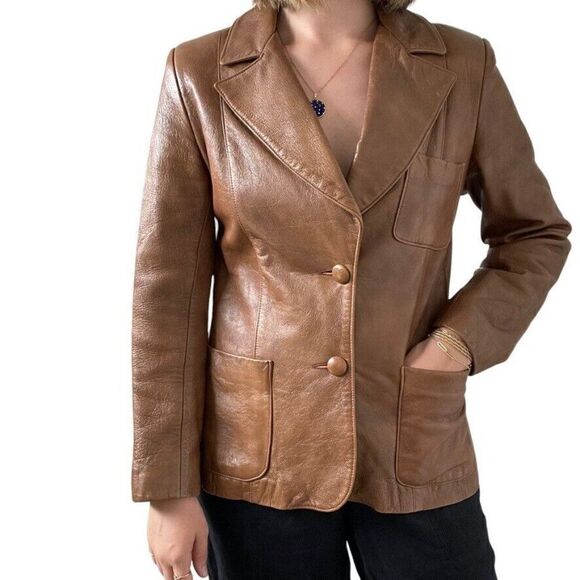 Vintage Womens Surrey Classics of Canada Brown Leather Blazer Jacket Sz M - Picture 3 of 8